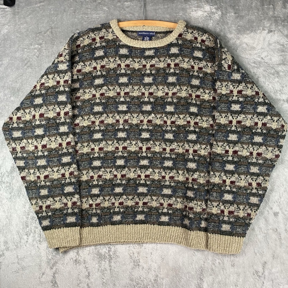 Vintage Northern Isles Sweater Mens XL Wool Blend Fair Isle Crewneck USA Knit
